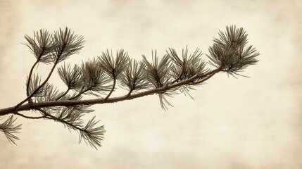 Obraz premium Sepia Toned Pine Branch Detailed Still Life on Textured Paper Background