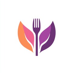 Colorful fork and leaves logo design, healthy restaurant concept