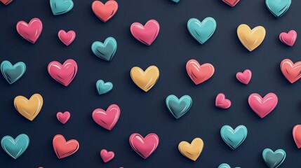 An abstract design of colorful hearts. 
