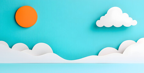 Landscape with mountains and sea waves in paper cut style