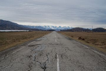 The roads of Siberia. Altai Republic, mountains and hills in the heart of Russia.
