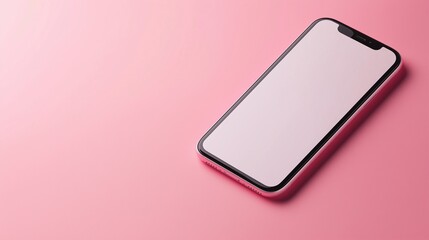 A smartphone with a blank screen lying on a light background. 