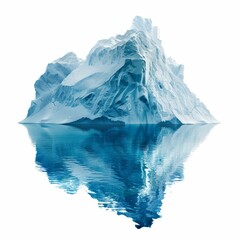 Obraz premium Iceberg floating with reflection in calm water against white background, global warming and climate change concept