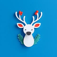 Naklejka premium Christmas deer in a minimal paper cut style isolated on background