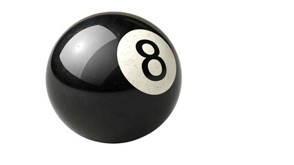 Black Billiard Ball with Number Eight in Sharp Detail on Transparent Background PNG