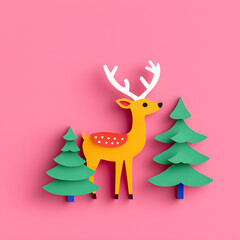 Christmas deer in a minimal paper cut style isolated on background