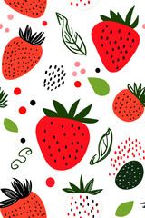 Hand-drawn seamless pattern with cute strawberry