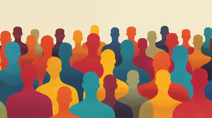 Colorful human crowd illustration representing diversity, unity, inclusion, social harmony, and the importance of people standing together for equality and community strength.