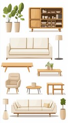 A modern living room furniture arrangement against a white background. 