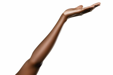 Outstretched Arm and Open Hand Gesture on a White Background