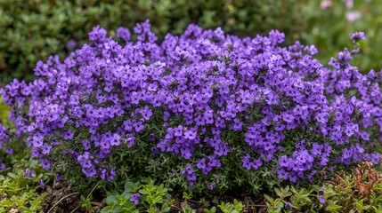 Obraz premium Vibrant Purple Aubrieta Deltoidea Flowers Blooming in Garden