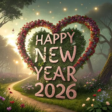 Happy New year 2026 with flower gerden love shape jpg