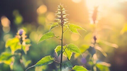 Obraz premium Golden Hour Meadow Plant Closeup Nature Photography