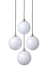 Modern chandelier with a cluster of hanging white glass orbs isolated on white background