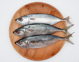 Raw fresh  Mackerel fish or ikan kembung and ingredients ,Fresh seafood concept.
