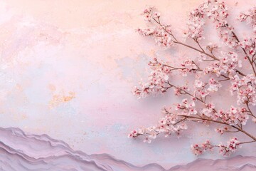 Artistic spring-inspired illustration featuring delicate cherry blossoms on a pastel abstract textured background. Great for seasonal promotions and greeting cards.