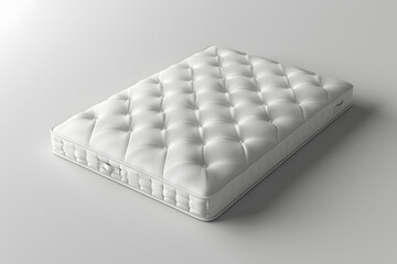 Comfortable white mattress with tufted design, isolated on white background