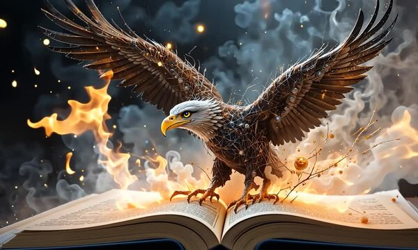 Eagle holding college textbooks 