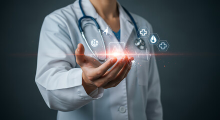 Doctor Presenting Futuristic Medical Technology Healthcare Innovation and Digital Medicine