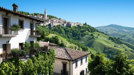 Obraz premium Hillside Village in Summer