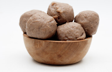 Meatballs or Bakso, made from minced beef and tapioca flour. Food preparation
