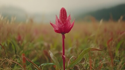 Stunning Red Corn Flower in Field at Dawn