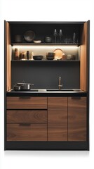 A compact modern modular kitchen unit on a white background.