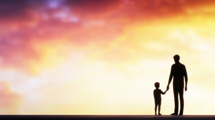Fototapeta premium Silhouette of Parent and Child Holding Hands at Sunset in Nature