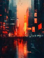 Fototapeta premium A background of a cyberpunk cityscape with holographic billboards.