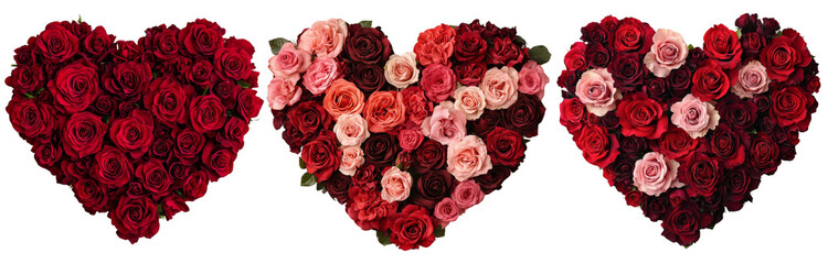 Naklejka premium Red roses in heart shapes, perfect for romance. Valentine's day heart romantic flower collection