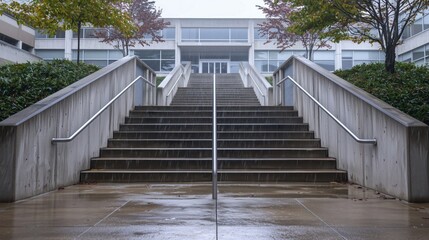 Concrete Staircase Leading to a Modern Office