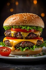 hamburger on a black background