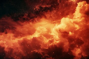 Naklejka premium Stunning orange nebula cloudscape covering the starry night sky