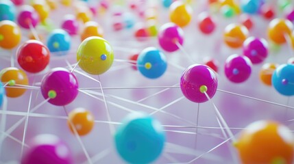 Communication and connection concept with color spheres connected by wires