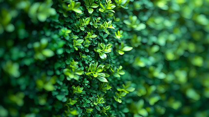 Obraz premium Emerald Green Hedge: A close-up, macro image of a dense green hedge, the leaves shimmering with a vibrant hue. The intricate details and textures of the foliage create a mesmerizing visual feast.