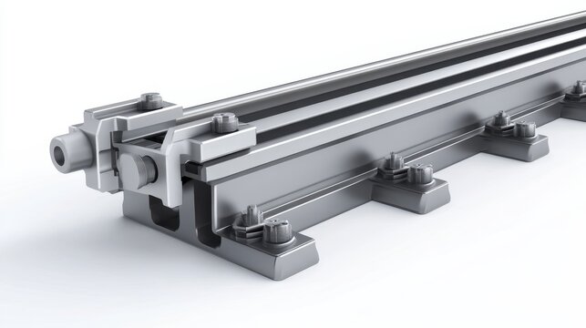 Close-up view of a precision-engineered linear rail system, showcasing its sleek design and functionality