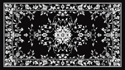 A luxurious vector illustration of a Turkish carpet, centered on a jet-black background.
