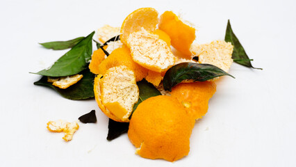 Tangerines. Close view on Fresh Mandarin Orange.  Isolated on White Background. Citrus. Sweet. Juicy. Chinese. New Year. Jeruk Keprok