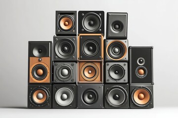 Fototapeta premium A Striking Arrangement of Modern Speakers, Showcasing Technological Design and Sound