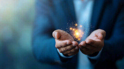 Entrepreneur reviewing innovative business plan modern office professional photo bright environment close-up perspective creativity unleashed