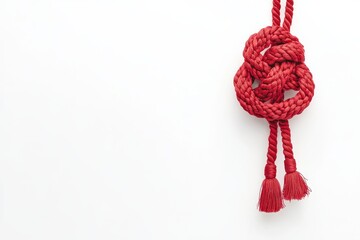 Traditional Red Knot with Tassels on White Background