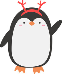 Baby Penguin Wearing Antlers in Christmas Holiday Cartoon Character 