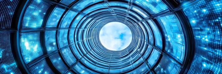 Abstract Blue Technology Circular Background, Big Data Visualization, Futuristic Technology Concept