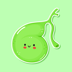 Sticker Gallbladder character. Vector hand drawn cartoon kawaii character illustration icon. Isolated on green background. Gallbladder character concept