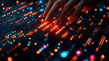 Hand Interacting With Illuminated Circuit Board
