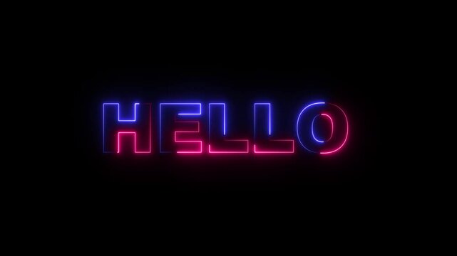 Animated Neon glowing Hello speech icon on black background. Colors Hello text motion graphics. 4k video footage.
