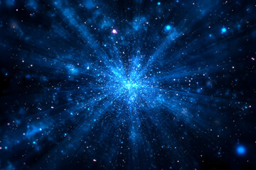 Abstract Blue Background Explodes with Light Rays and Sparkles Dynamically