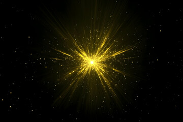Golden Light Explodes Brilliantly with Sparkling Particles on a Dark Background
