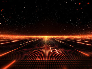 Abstract Orange Light Trails Converge Dynamically on a Dark Background with Sparkling Particles