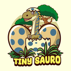 Cute Baby Sauropod Dinosaur Character Mascot in Vector Cartoon Illustration Design for kid, sticker, badge, patch, banner, greeting card © Adam Vector Station
